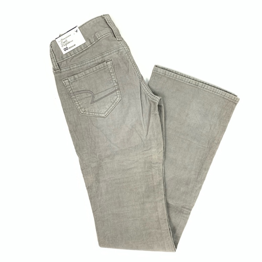AE NWT 00 Gray Corduroy Stretch Flare Leg Pants